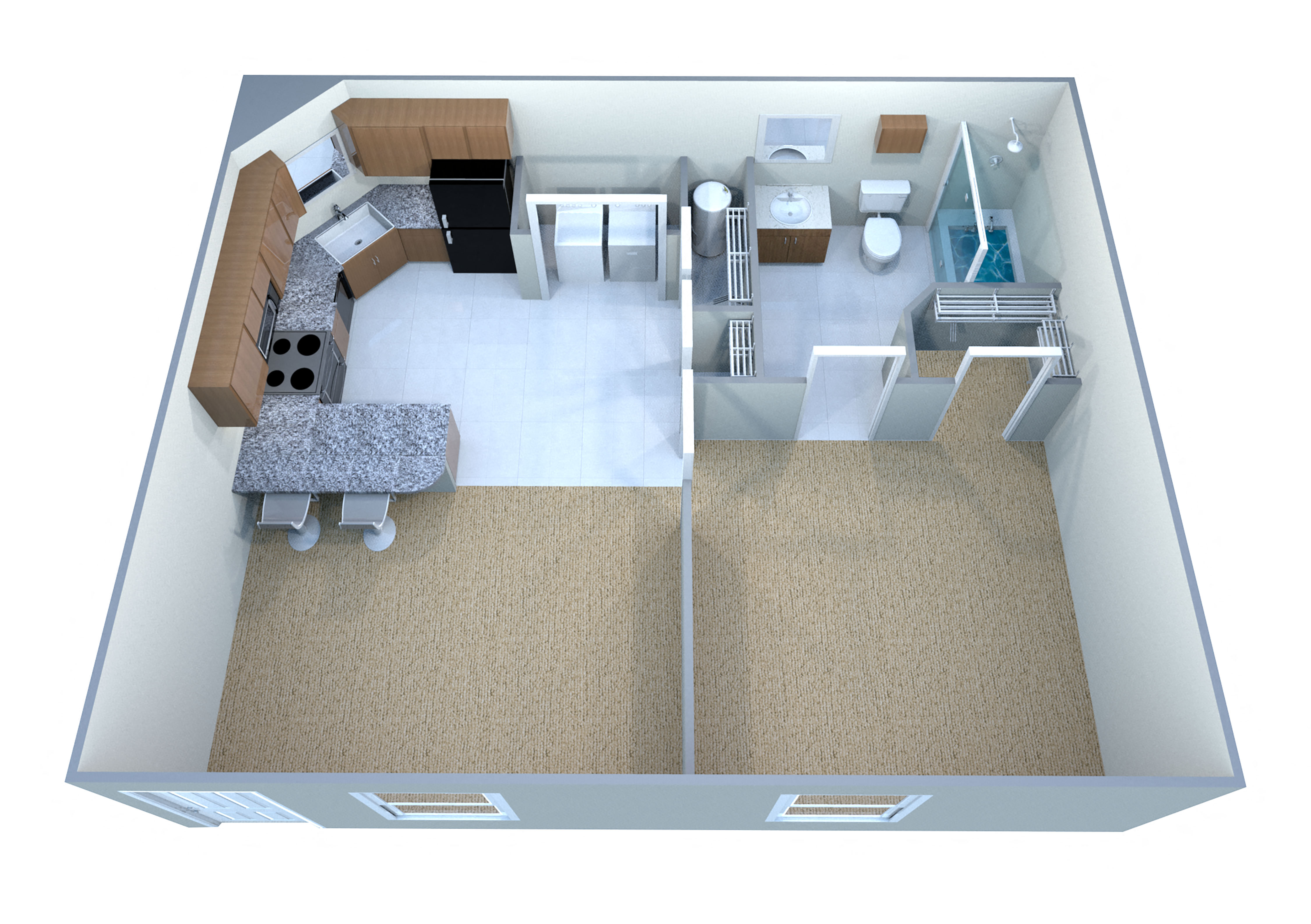 Floor plan for 1 bed, 1 bath, 545 sqft